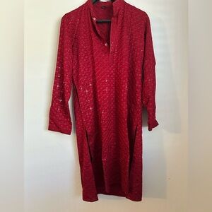 Men’s Red Patterned Long Sleeve pant suit